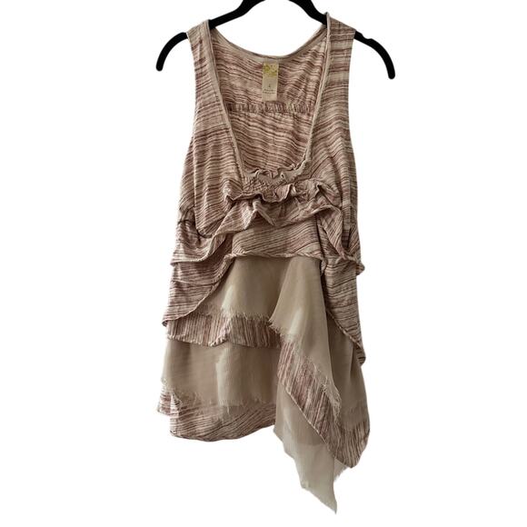 Anthropologie Tops - Anthropologie burgundy and cream layers rule tank blouse size large